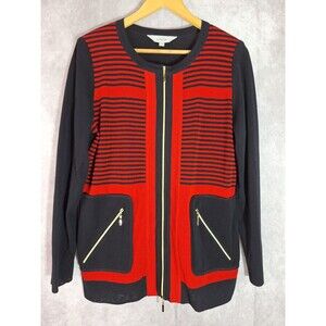 EXCLUSIVELY MISOOK Red Knit Full Zip Cardigan Sz M Quiet Luxury Classic Career